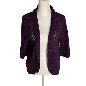 Cato Large Deep Purple Open Knit 1/2 Sleeve Cardigan w/ Silver Threading